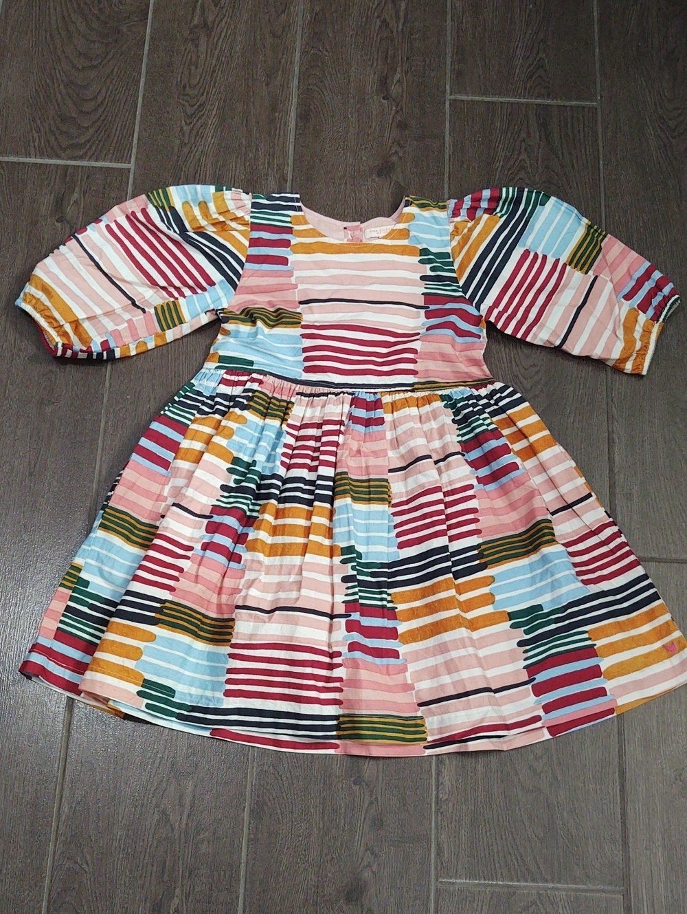 Pink Chicken Girls Cotton Multi-Color Stripe Puff Sleeve Dress size 8Y